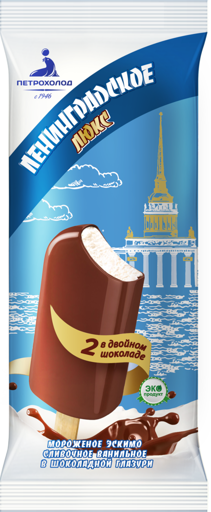 Мороженое ЛЕНИНГРАДСКОЕ Сливочное в двойном шоколаде 21,9%, без змж, эскимо, 80г (Россия, 80 г)
