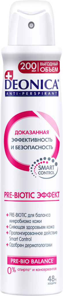 Антиперспирант-спрей женский DEONICA Pre-Biotic эффект, 200мл (Россия, 200 мл)