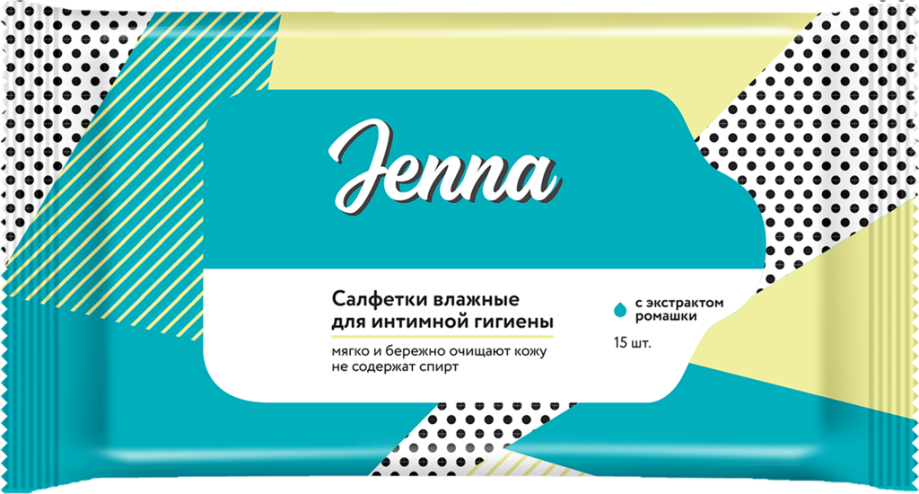 Салфетки влажные для интимной гигиены JENNA с экстрактом ромашки, 15шт (Россия, 15 шт)