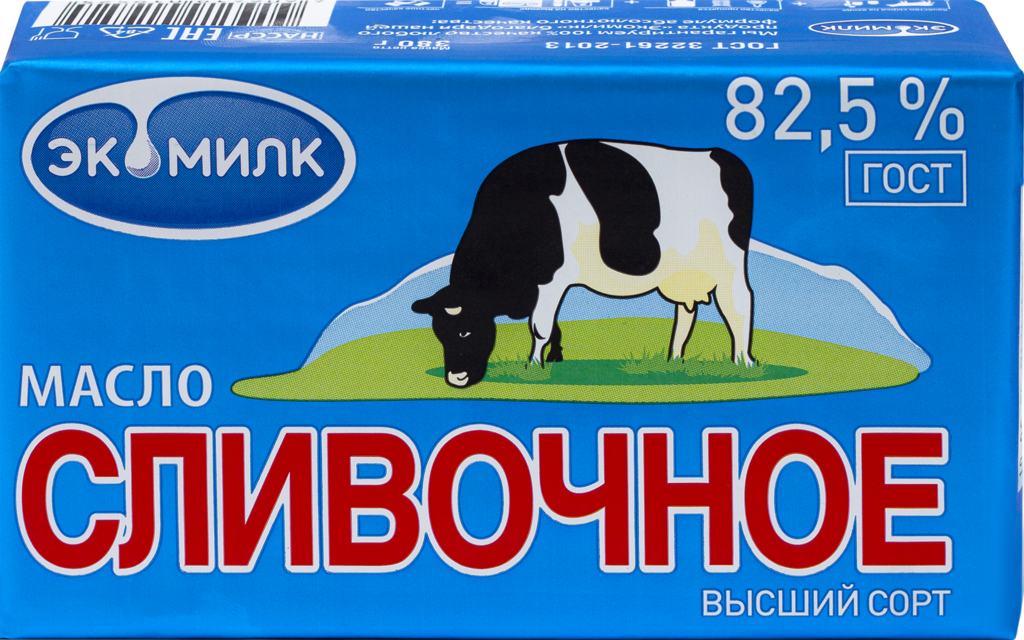 Масло сливочное ЭКОМИЛК 82,5%, без змж, 380г (Россия, 380 г)
