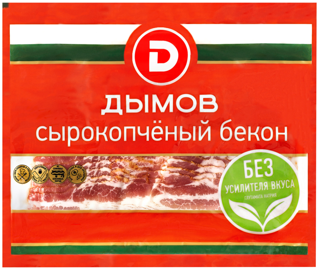 Бекон сырокопченый ДЫМОВ, нарезка, 500г (Россия, 500 г)