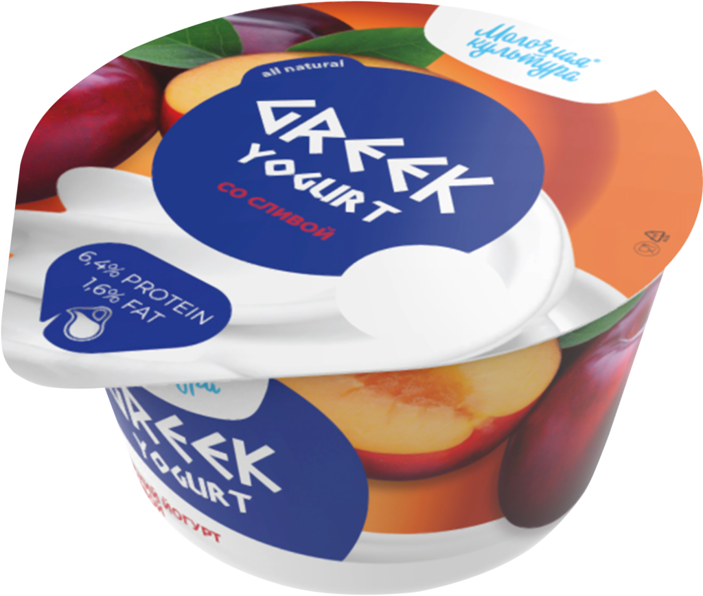 Йогурт МОЛОЧНАЯ КУЛЬТУРА Greek Yogurt со сливой 1,6%, без змж, 130г (Россия, 130 г)