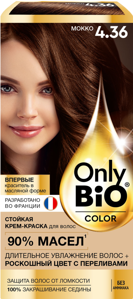 Краска для волос ONLY BIO COLOR 4.36 Мокко, 115мл (Россия, 115 мл)
