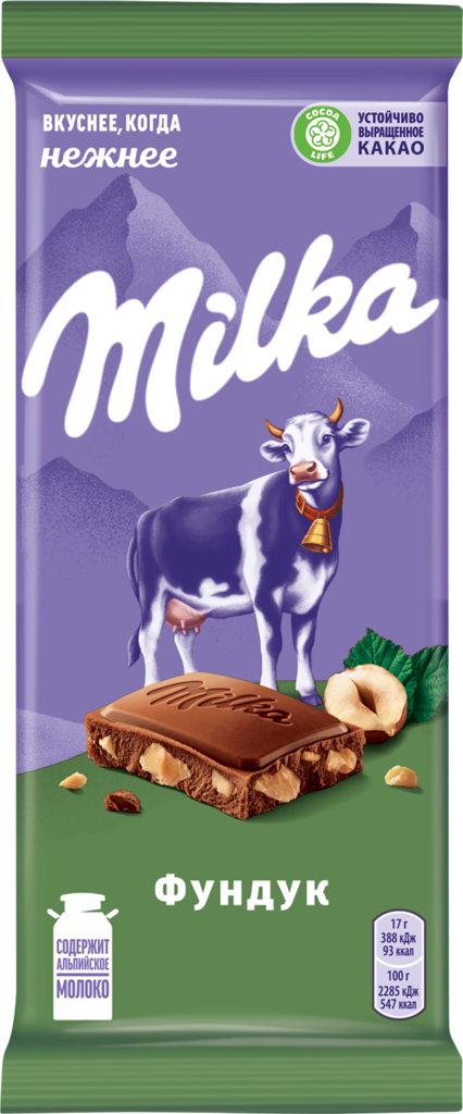 Шоколад молочный MILKA с дробленым орехом, 85г (Россия, 85 г)