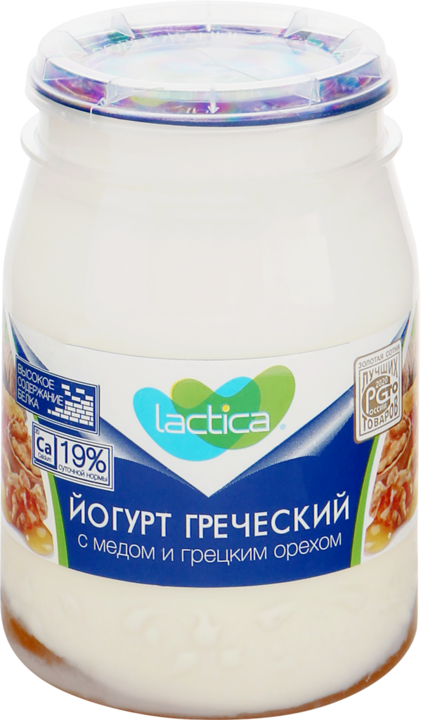 Йогурт LACTICA Греческий с медом и грецким орехом 3% двухслойный, без змж, 190г (Россия, 190 г)