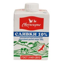 Сливки питьевые Свитлогорье ультрапастеризованные 10% БЗМЖ 500 мл