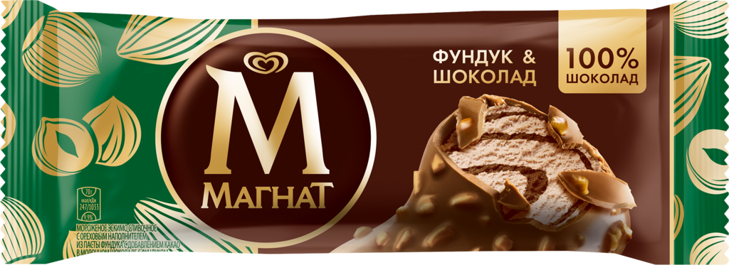 Мороженое МАГНАТ Фундук & Шоколад сливочное в молочном шоколаде, без змж, эскимо, 70г (Россия, 70 г)