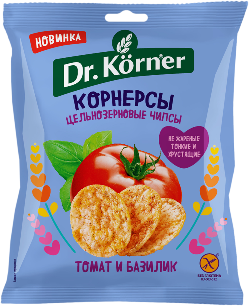 Чипсы рисово-кукурузные DR KORNER с томатом и базиликом, 50г (Россия, 50 г)