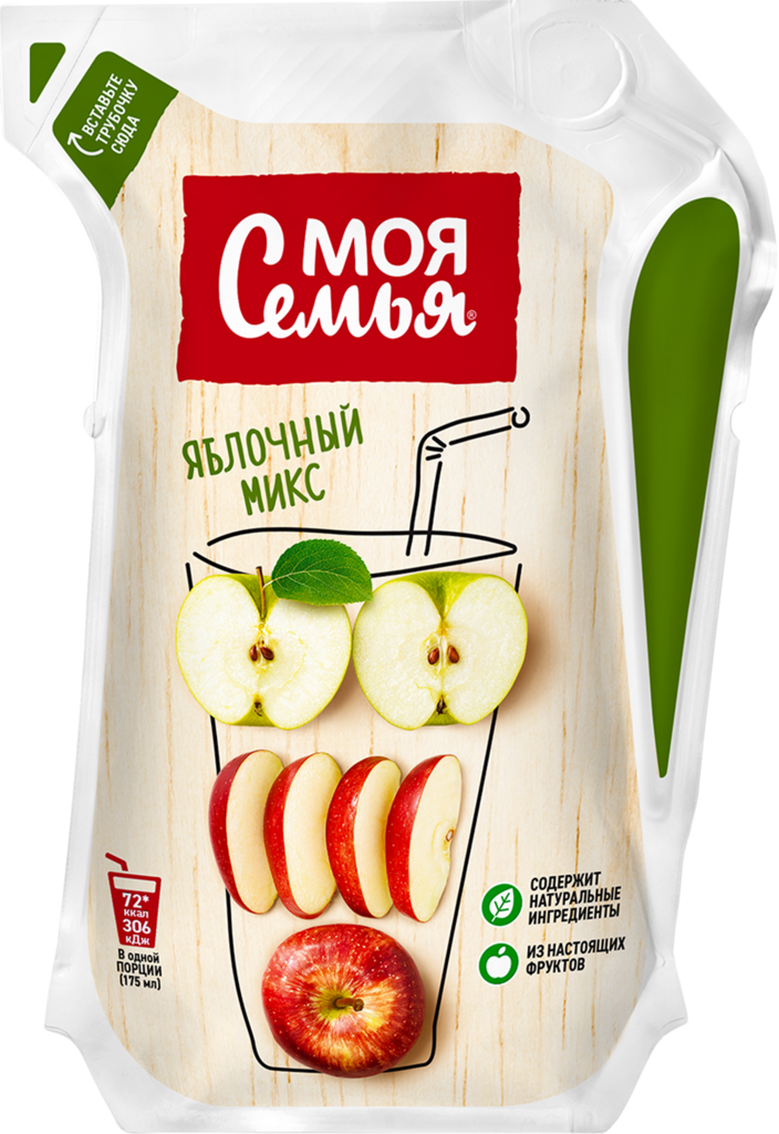 Напиток сокосодержащий МОЯ СЕМЬЯ Яблочный микс из яблок, 0.175л (Россия, 0.175 L)