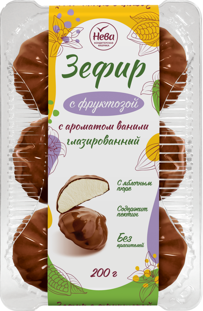 Зефир ЛЯНЕЖ глазированный с ароматом ванили, на фруктозе, 200г (Россия, 200 г)