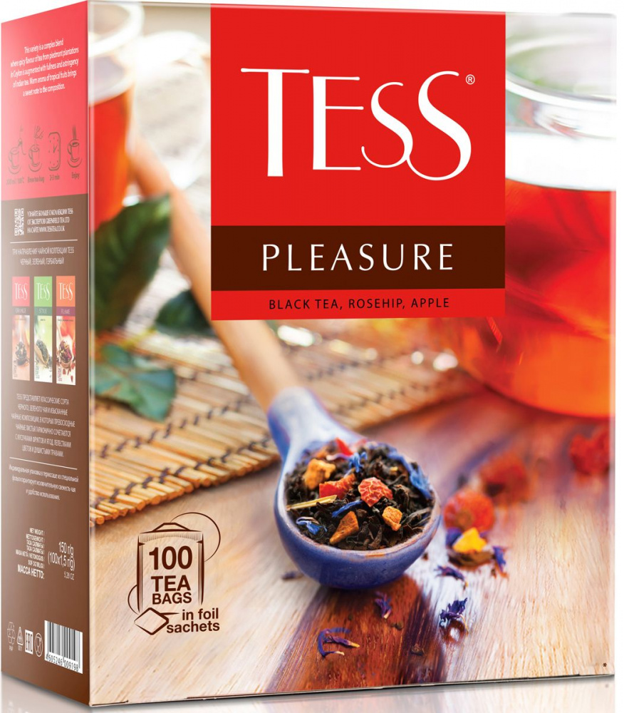 Чай черный TESS Pleasure с добавками, 100пак (Россия, 100 пак)