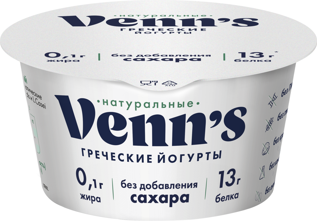 Йогурт VENN'S Греческий 0,1%, без змж, 130г (Россия, 130 г)