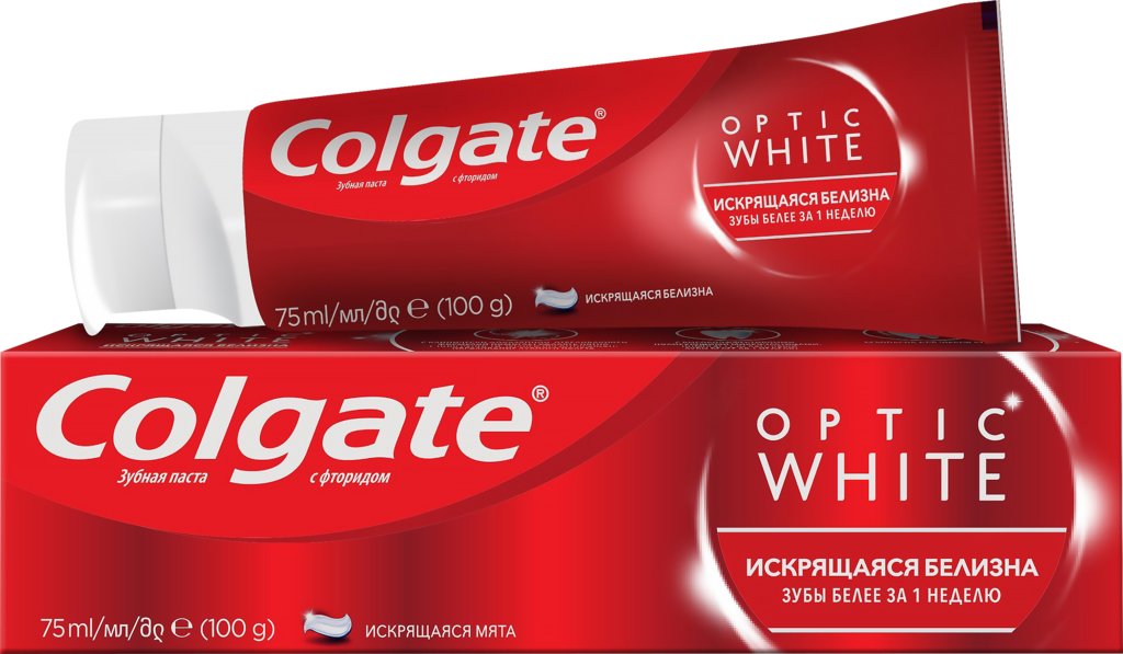 Зубная паста COLGATE Optic White Искрящаяся белизна отбеливающая, 75мл (Китай, 75 мл)