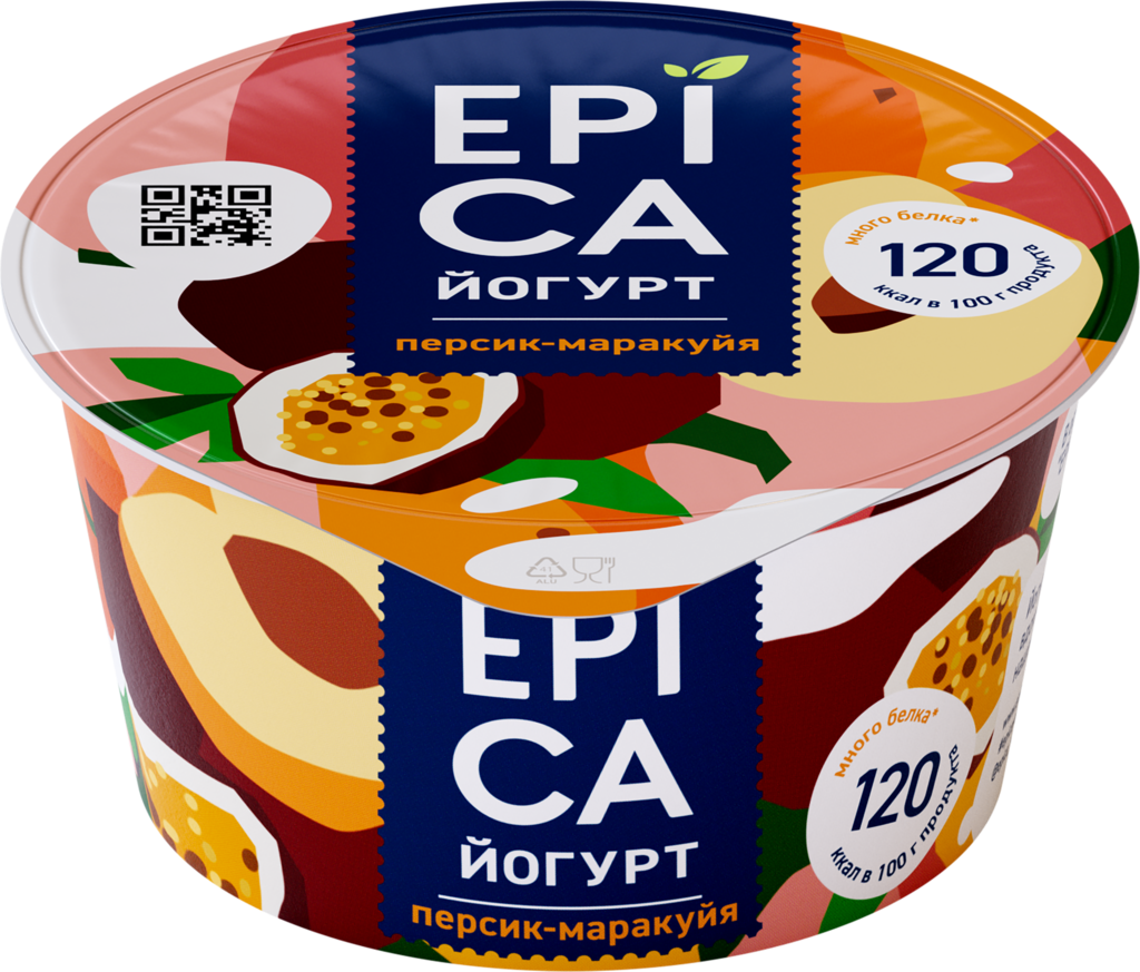 Йогурт EPICA с персиком и маракуйей 4,8%, без змж, 130г (Россия, 130 г)