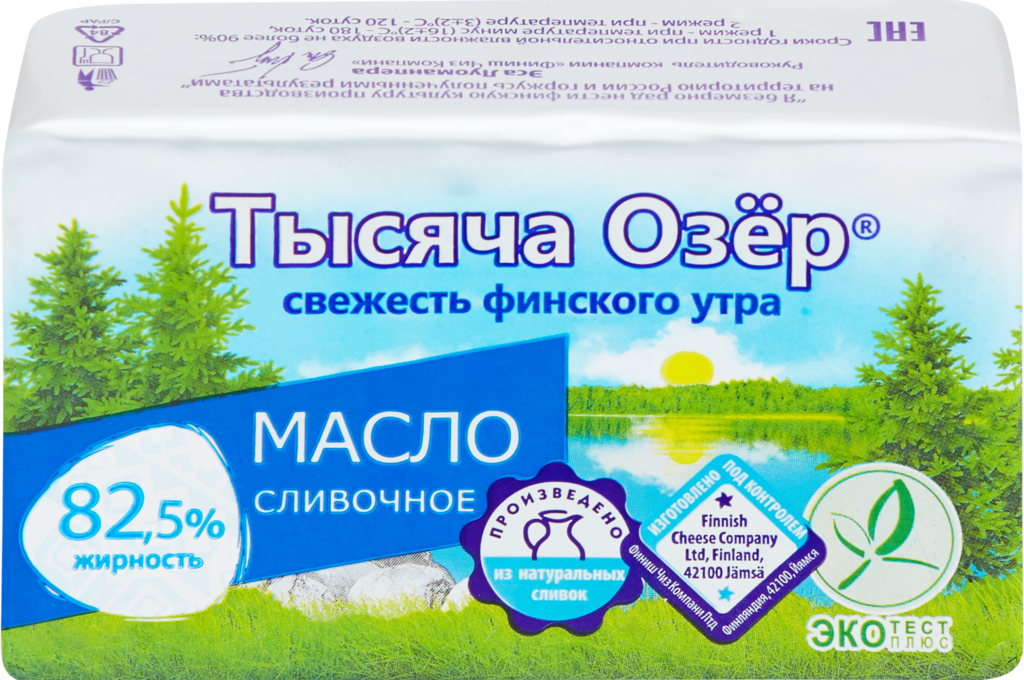 Масло сладкосливочное ТЫСЯЧА ОЗЕР несоленое 82,5%, без змж, 180г (Россия, 180 г)