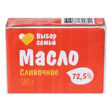 Сливочное масло Выбор Семьи Традиционное 72,5% БЗМЖ 180 г