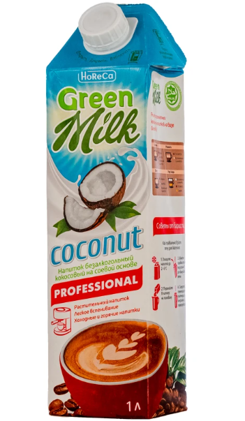 Напиток растительный GREEN MILK Professional Кокосовый на соевой основе  1,5% ГОСТ, 1000мл (Россия, 1000 мл)
