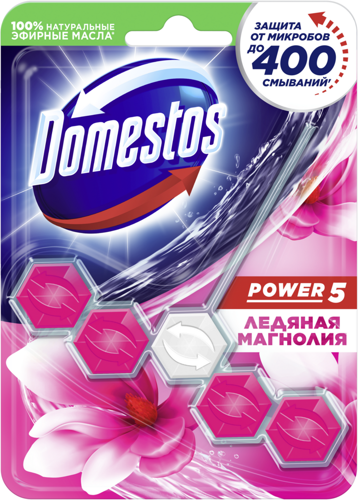 Блок для унитаза DOMESTOS Power 5 Ледяная магнолия, 55г (Россия, 55 г)
