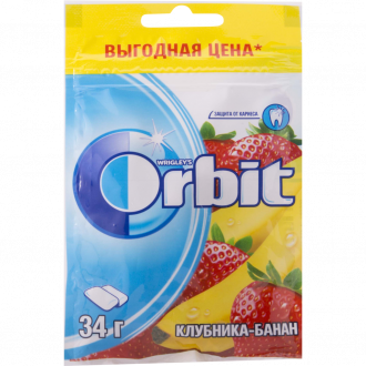 Жевательная резинка ORBIT Клубника Банан, в пакете, 34г (Россия, 34 г)
