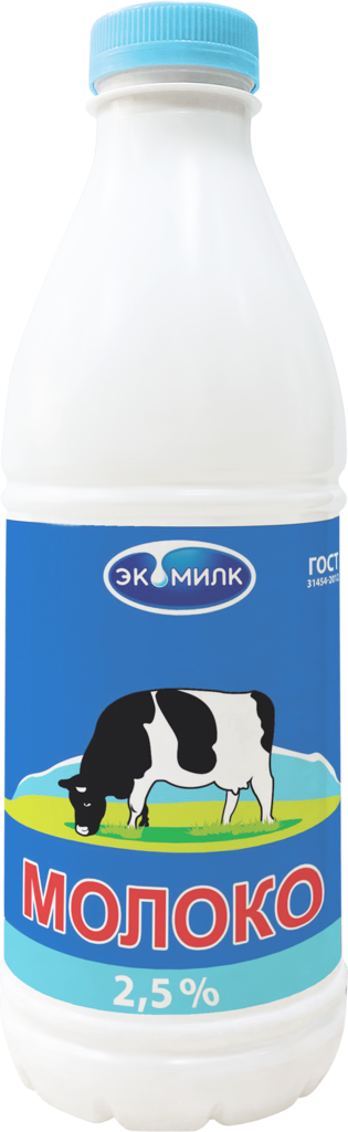Молоко пастеризованное ЭКОМИЛК 2,5%, без змж, 956г (Россия, 956 г)