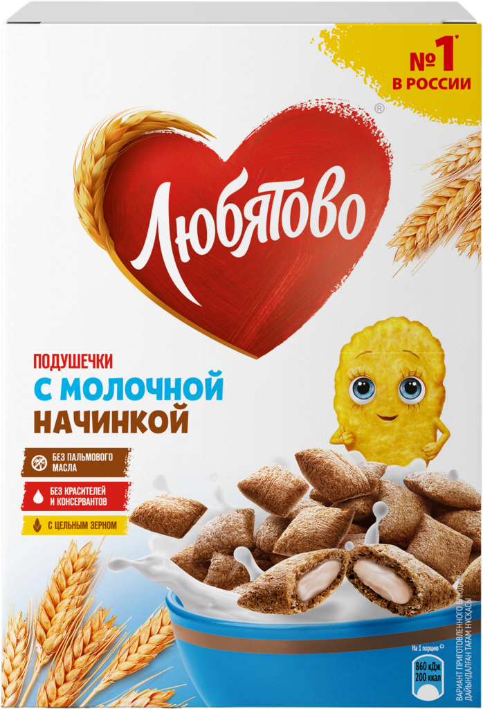 Готовый завтрак ЛЮБЯТОВО Подушечки с молочной начинкой, 220г (Россия, 220 г)