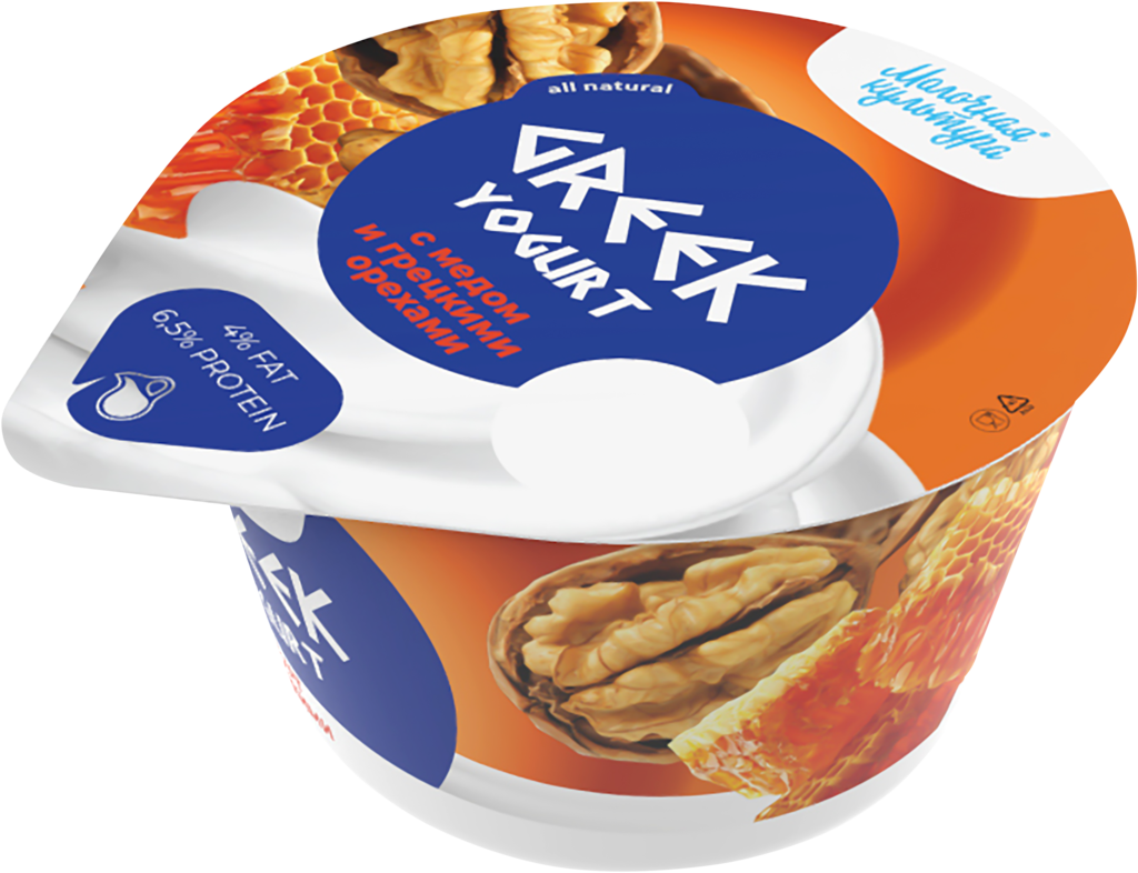 Йогурт МОЛОЧНАЯ КУЛЬТУРА Greek Yogurt с медом и грецкими орехами 4%, без змж, 130г (Россия, 130 г)