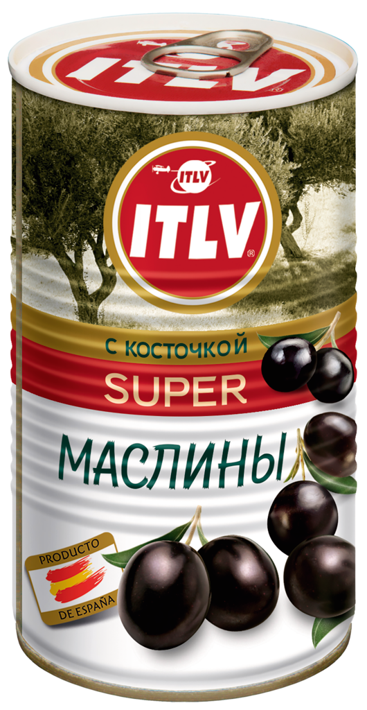 Маслины с косточкой ITLV Super черные, 350г (Испания, 350 г)