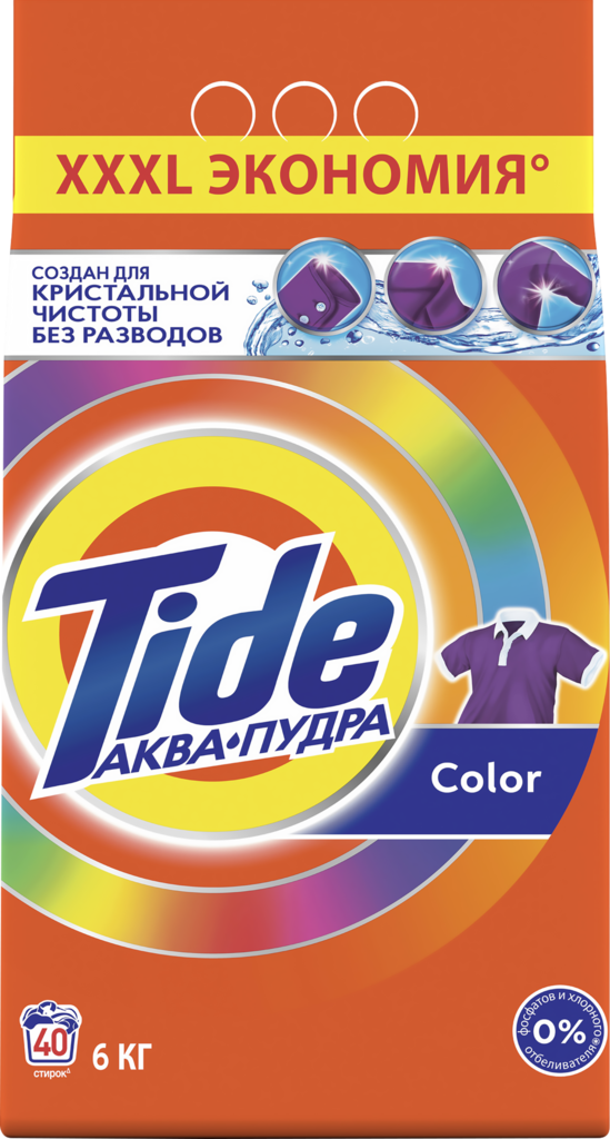 Стиральный порошок для цветного белья TIDE Аквапудра Color, автомат, 6кг (Россия, 6 кг)