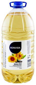 Масло подсолнечное BONVIDA рафинированное дезодорированное вымороженное высший сорт, 5л (Россия, 5 л)