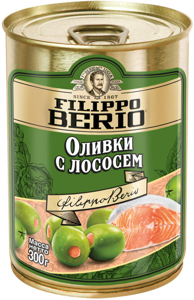 Оливки без косточки FILIPPO BERIO с лососем, 300г (Испания, 300 г)