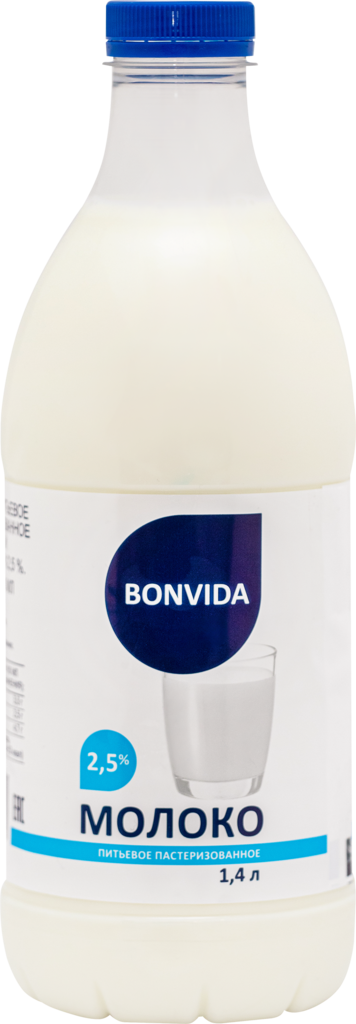 Молоко пастеризованное BONVIDA 2,5%, без змж, 1400мл (Россия, 1400 мл)