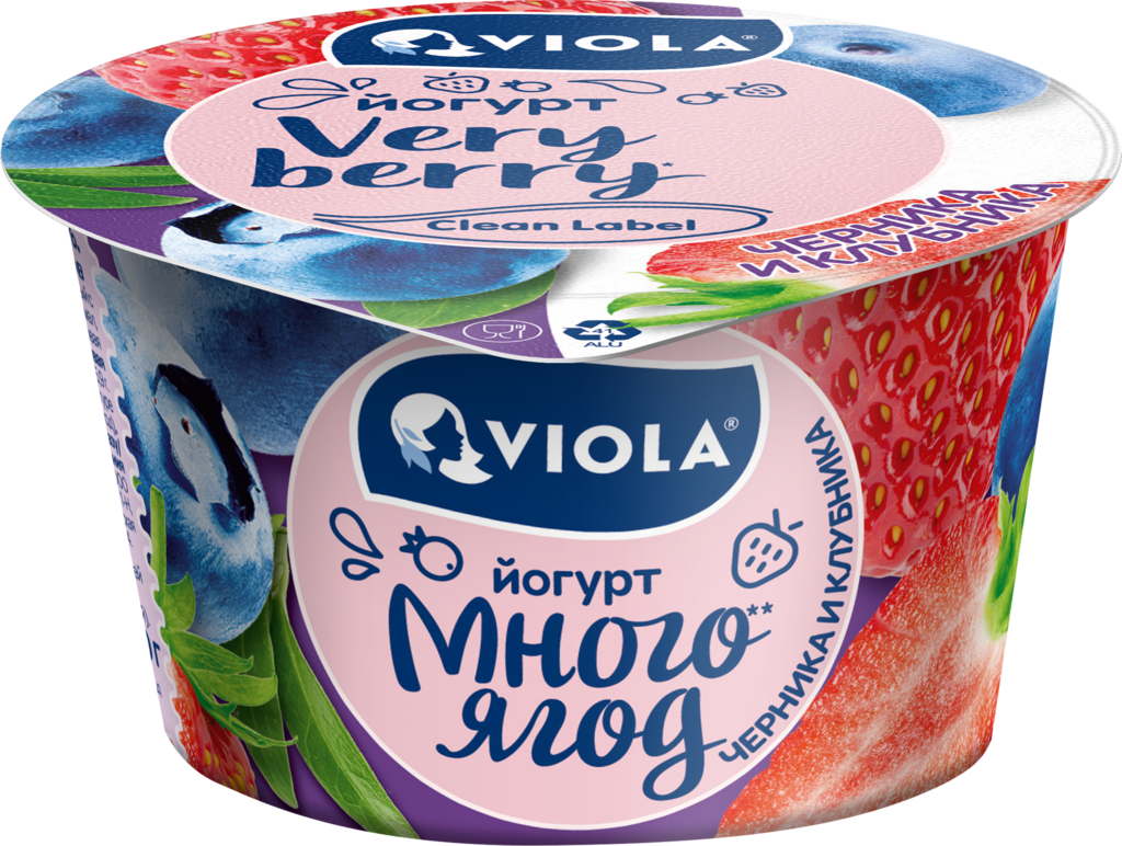 Йогурт VIOLA Very Berry с черникой и клубникой 2,6%, без змж, 180г (Россия, 180 г)