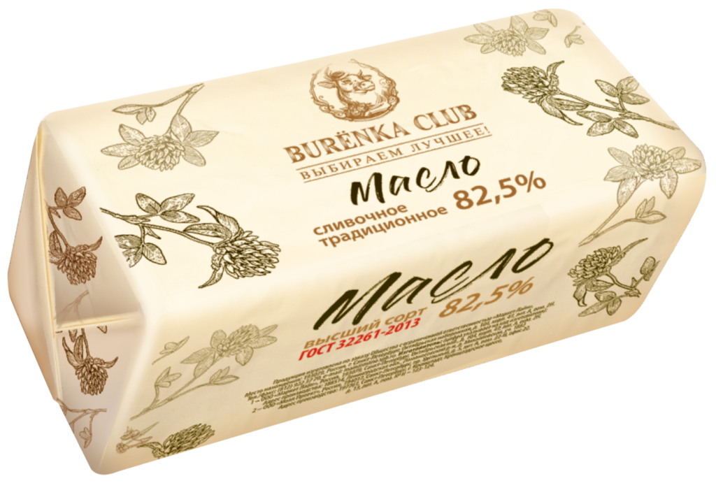 Масло сливочное BURENKA CLUB Традиционное несоленое 82,5%, без змж, 350г (Россия, 350 г)