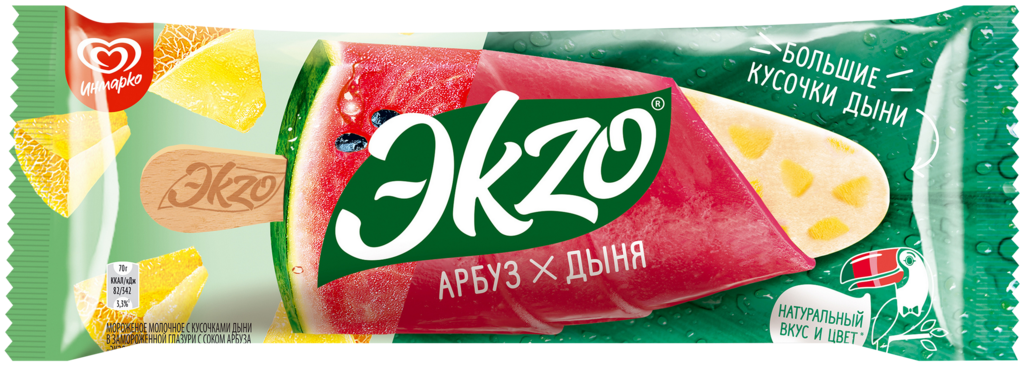 Мороженое ЭKZO Арбуз-дыня молочное без змж, эскимо, 72г (Россия, 72 г)