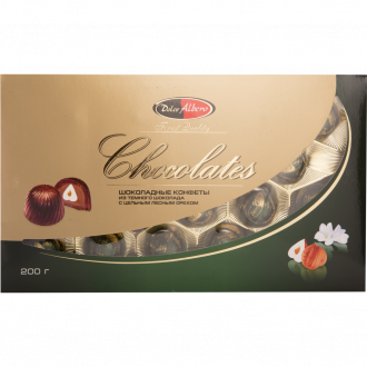 Конфеты DOLCE ALBERO из темного шоколада с цельным лесным орехом, 200г (Россия, 200 г)