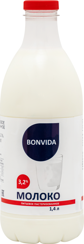 Молоко пастеризованное BONVIDA 3,2%, без змж, 1400мл (Россия, 1400 мл)