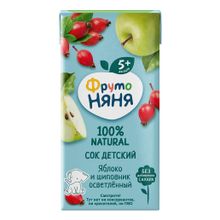 Сок детский ФрутоНяня яблоко-шиповник восстановленный осветленный с 5 месяцев 200 мл