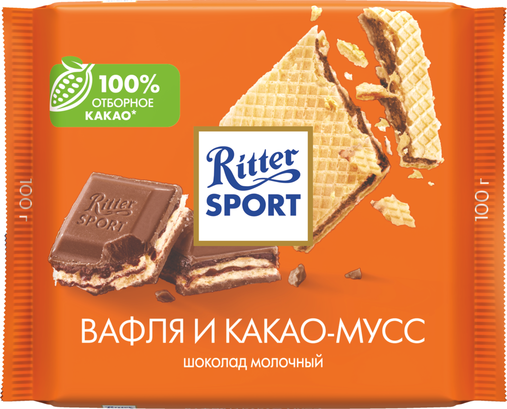 Шоколад молочный RITTER SPORT Вафля и какао-мусс, 100г (Германия, 100 г)