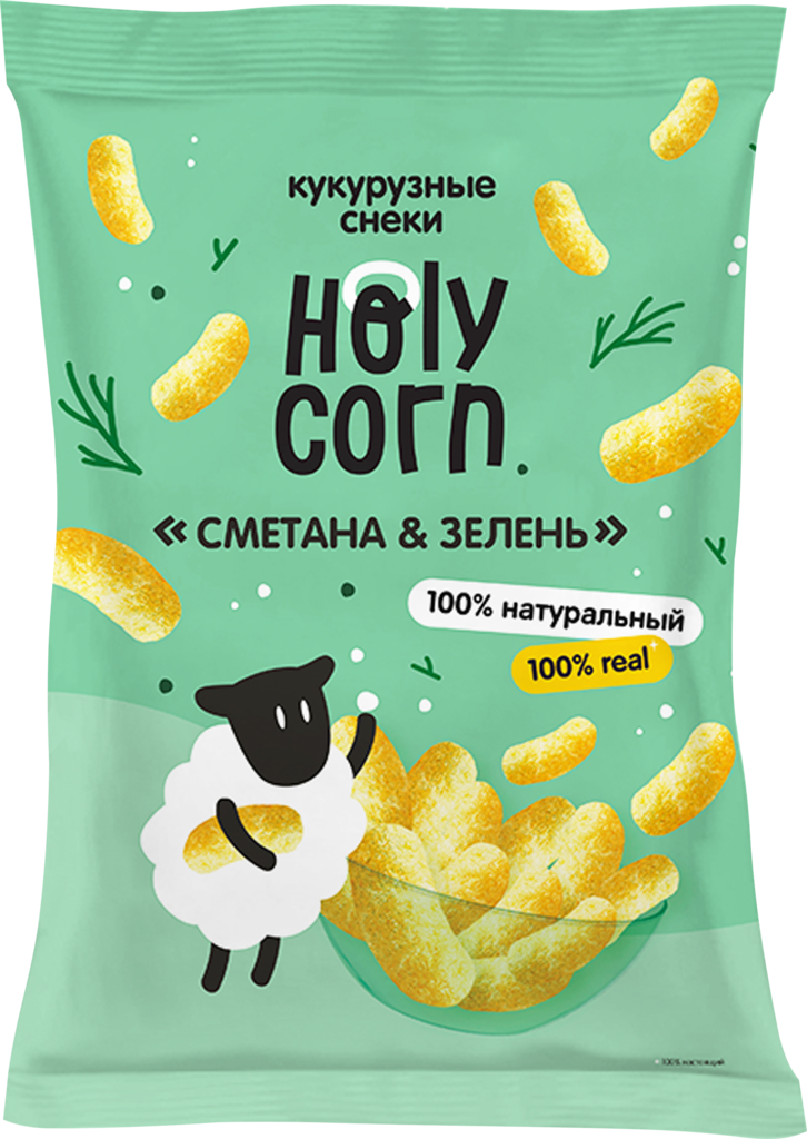 Снеки кукурузные HOLY CORN со вкусом сметаны и зелени, 50г (Россия, 50 г)