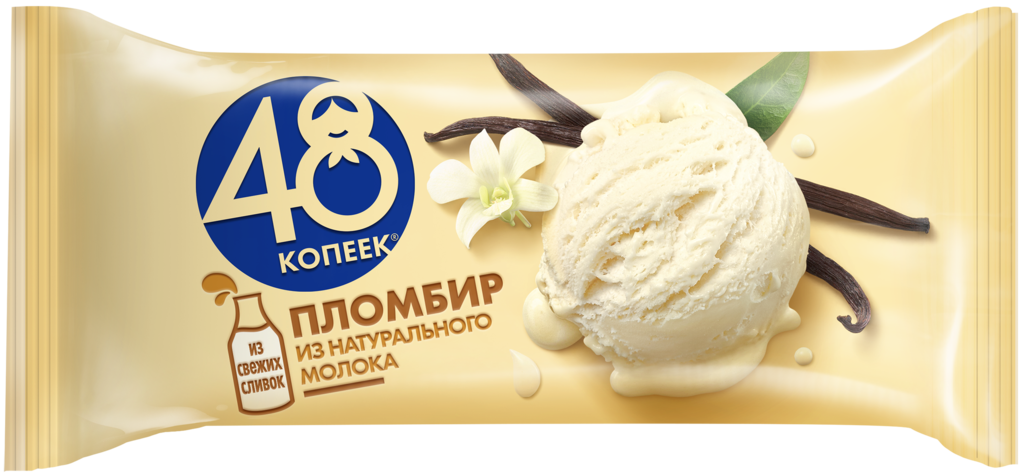 Мороженое 48 КОПЕЕК Пломбир без змж, брикет, 400мл (Россия, 400 мл)