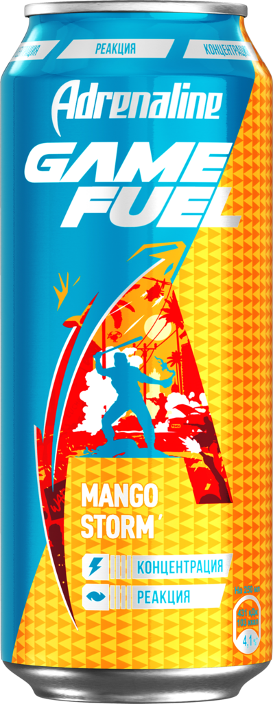 Напиток энергетический ADRENALINE Game Fuel манго газированный, 0.449л (Россия, 0.449 L)