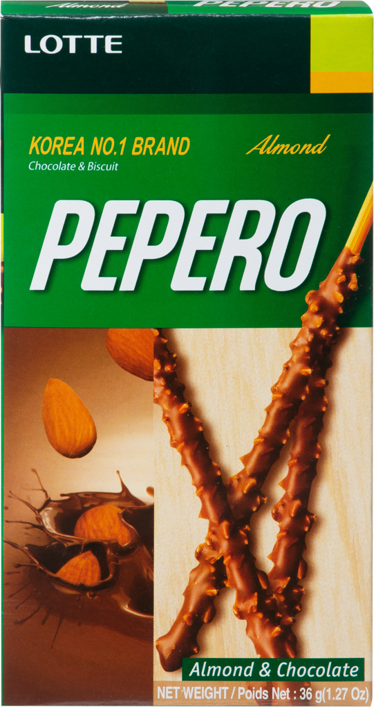 Соломка LOTTE Almond Pepero в шоколадной глазури с миндалем, 36г (Корея, 36 г)
