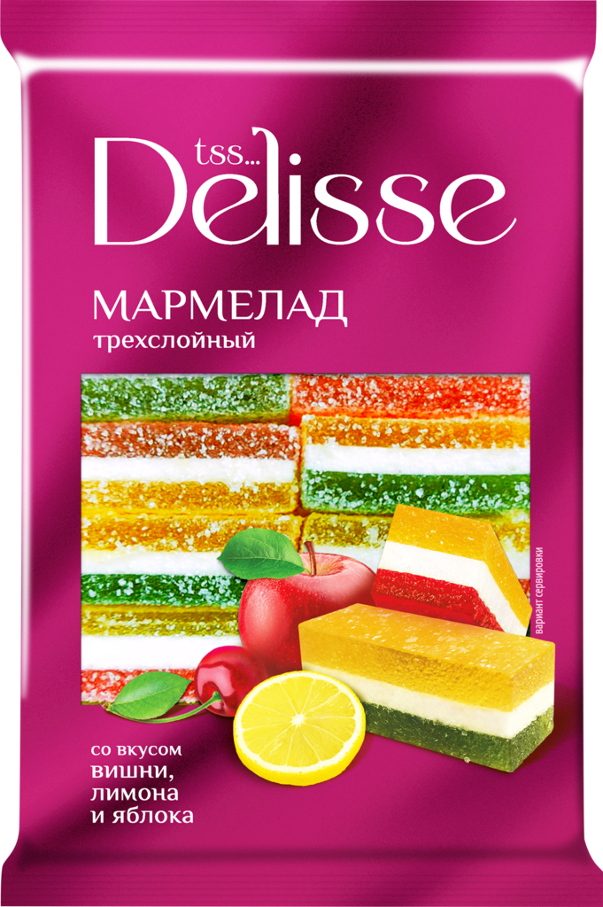 Мармелад желейный DELISSE Трехслойный, резаный, 300г (Россия, 300 г)