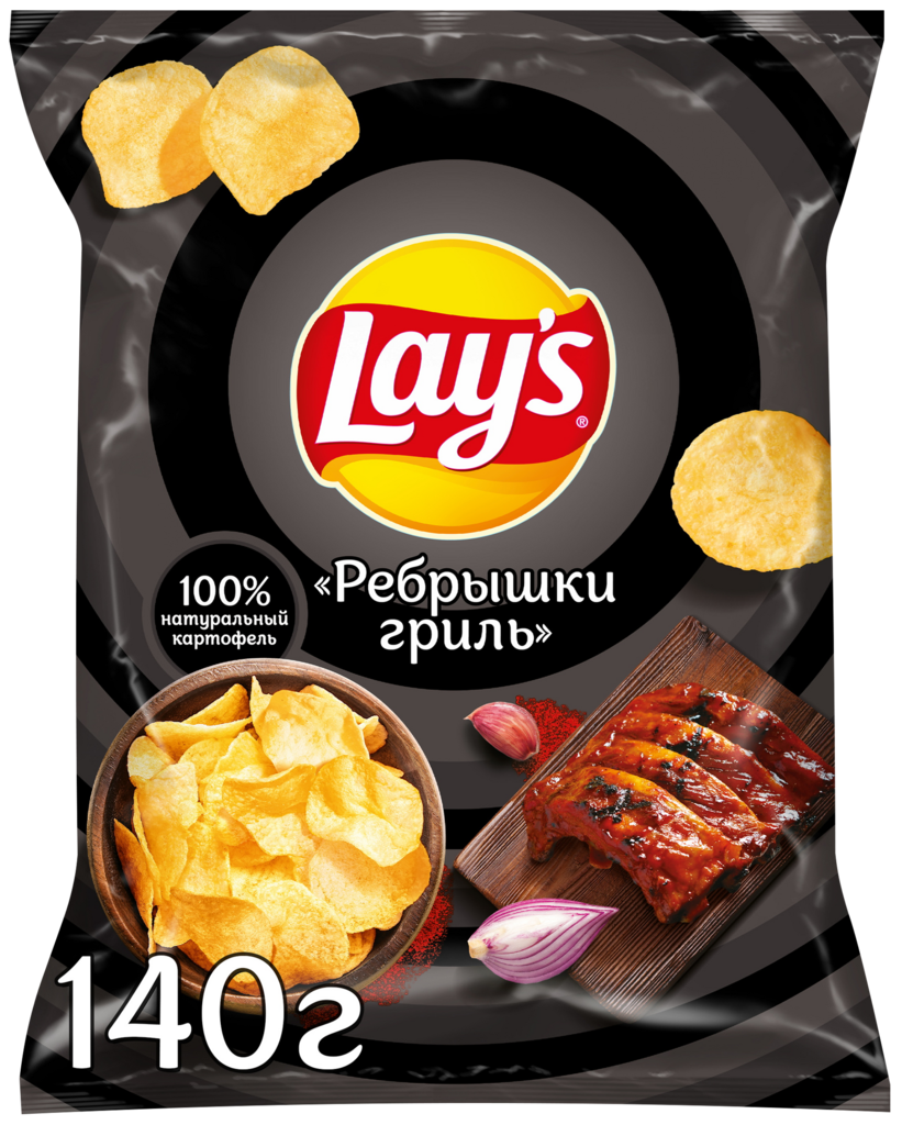 Чипсы картофельные LAY'S Ребра на гриле, 140г (Россия, 140 г)