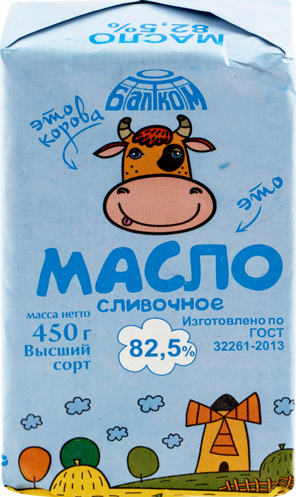 Масло сливочное БАЛТКОМ 82,5% высший сорт, без змж, 450г (Россия, 450 г)