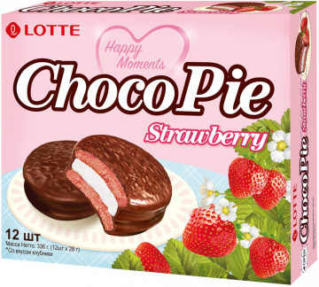 Печенье глазированное LOTTE Choco Pie со вкусом клубники, 336г (Россия, 336 г)