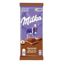 Шоколад Milka молочный с дробленым орехом, пастой из фундука и с дробленым фундуком 85г