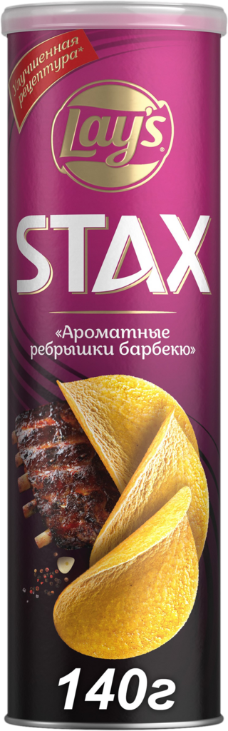 Чипсы картофельные LAY'S Stax Ароматные ребрышки барбекю, 140г (Россия, 140 г)