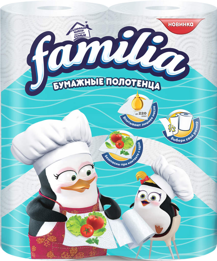 Полотенца бумажные FAMILIA 2-слоя, 4шт (Россия, 4 шт)