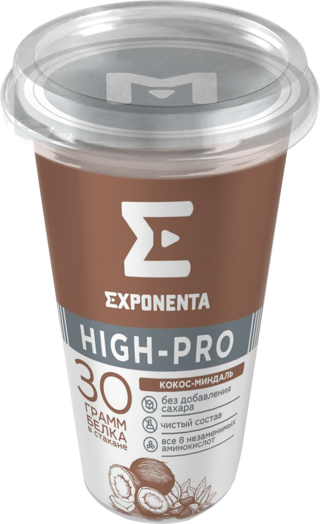 Напиток кисломолочный EXPONENTA High-pro Кокос, миндаль обезжиренный с высоким содержанием белка, без змж, 250г (Беларусь, 250 г)